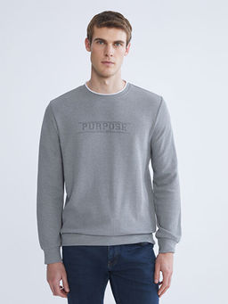 Bisiklet Yaka Bask?l? Erkek Sweatshirt