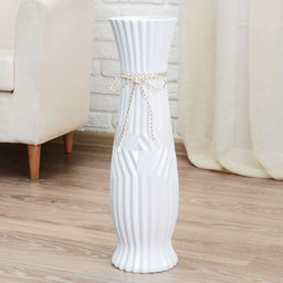Ваза напольная «Данте», зигзаг со шнурком талия, 16×60 см, керамика, белая