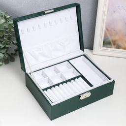 Шкатулка кожзам для украшений Тёмно-зелёная матовая 9х23х17 см - Simaland фото 2