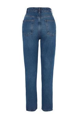 Koyu Mavi Yuksek Bel Mom %100 Pamuk Non-Stretch Jeans TWOAW24JE00076