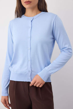 Wardrobe Essentials Mavi Merserize Gorunumlu Bisiklet Yaka Triko H?rka|TWOAW26HI00095