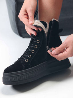 Ботинки 219.warmbl. черный замша/Байка