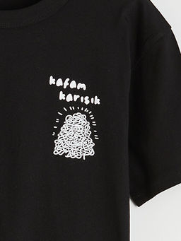 Bisiklet Yaka Yaz? Bask?l? Erkek ?ocuk Ti??rt