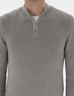 Gri Melanj Slim Fit Fermuarl_ Dik Yaka Kazak - Pierre cardin фото 6