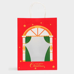 Пакет подарочный бумажный с окном «Театр» 26×35×16 см, крафт красный