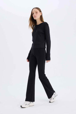 Coool Flare Fit Esnek Belli Ispanyol Paca Ribana Pantolon - Defacto фото 2