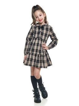 Платье в клетку UD 6831 беж-черн клетка