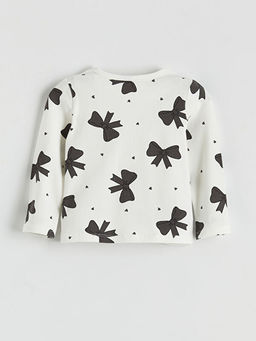 Bisiklet Yaka Fiyonk Bask?l? K?z Bebek Ti??rt ve Tayt