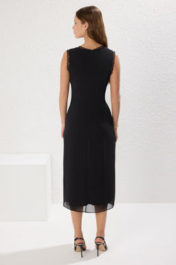 Bordo Duz Kesim Dantel Detayl? Midi Dokuma Elbise TWOSS25EL00409 - Trendyolmilla фото 8