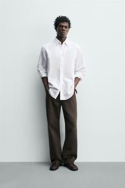 CAMISA REGULAR FIT  ALGOD?N - LINO / Blanco