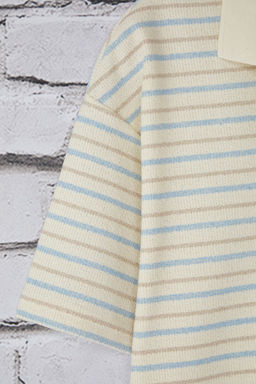 TRENDYOL MAN Unisex Mavi Oversize/Genis Kesim Cizgili Polo Yaka T-shirt TMNSS25PO00012 - Trendyolmilla фото 11