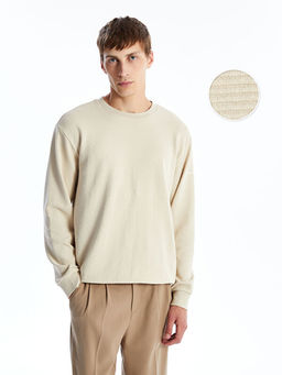 Bisiklet Yaka Uzun Kollu Erkek Dokulu Sweatshirt