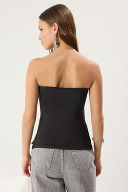 Trendyolmilla Siyah Fitted/Vucuda Oturan Poliamid Esnek Orme Bluz TWOSS25BZ00079  фото 5