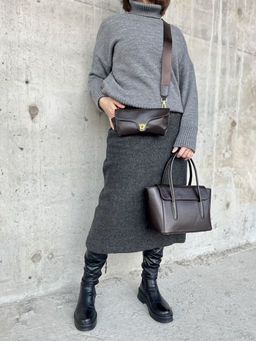 Женская кожаная сумка с клатчем 509286 Кофе