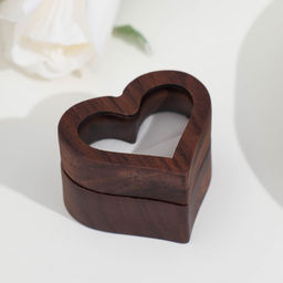 Футляр для колец «Сердце», шкатулка для украшений, белая подушка, тёмное дерево
