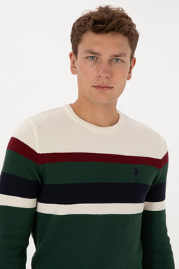 Erkek Slim Fit Bisiklet Yaka Koyu Ye_il Kazak