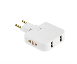 Тройник плоский, поворотный, 2 розетки, 10А, 2 USB, без з/к, белый - Family фото 3