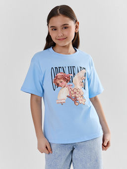 Футболка для девочек голубая прямого кроя