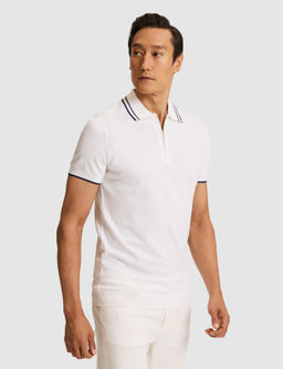 Beyaz Slim Fit Fermuarl_ Polo Yaka Triko T-shirt