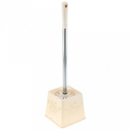 Ерш унитазный пластмассовый со съемной ручкой из нержавеющей стали "Бабочки" 44см, с подставкой 13х13см h11,5см, ванильный (Китай)