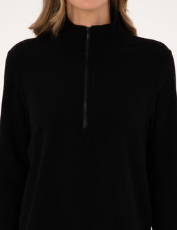 Siyah Comfort Fit Fermuarl_ Polar Sweatshirt