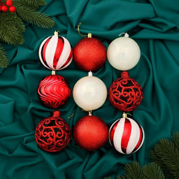 Ёлочные игрушки Мелодия, шары новогодние, d=8 см, набор 9 шт., орнамент полосы, бело-красный