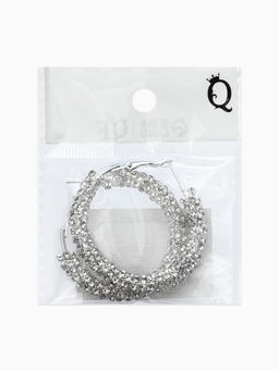 Серьги-кольца со стразами "Россыпь" d=4,5см, цвет белый в серебре