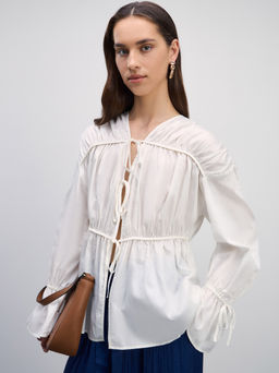 Свободная хлопковая блузка на завязках / Zarina  фото 8