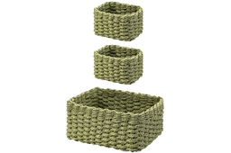 Набор 3 плетеных корзин 1 корзинка 28*22*14 см, 2 корзинки 18*14*11 см, зеленый - Elan gallery фото 3