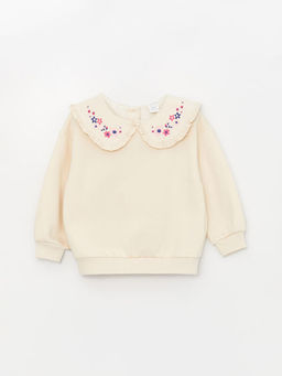 Bebe Yaka Uzun Kollu Nak??l? K?z Bebek Sweatshirt ve Pantolon - Waikiki фото 2