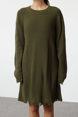 TRENDYOLMILLA Haki Mini Triko Genis Kal?p Ak?tma Detayl? Duz Elbise TWOAW24EL00113  фото 3