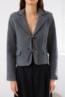 Antrasit Baglama Detayl? K?sa Kase Dokuma Blazer Ceket TWOAW26BC00017 - Trendyolmilla фото 3