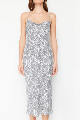 Ekru Degaje Yaka Saten Maxi Dokuma Elbise TWOSS24EL00236 - Trendyolmilla фото 4