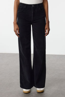 Siyah Kadife Straight/Duz Kesim Dokuma Pantolon TWOAW25PL00104