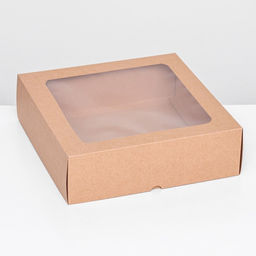 Цена за 5 шт. Коробка складная, крышка-дно, с окном, крафт, 25 х 25 х 7,5 см,