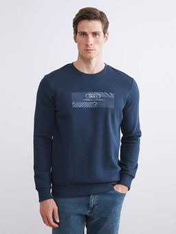 Bisiklet Yaka Bask?l? Erkek Sweatshirt