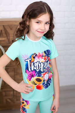 Футболка " Тропики ",ментоловый