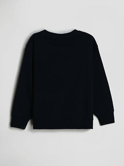 Bisiklet Yaka Bask?l? Uzun Kollu Erkek ?ocuk Sweatshirt