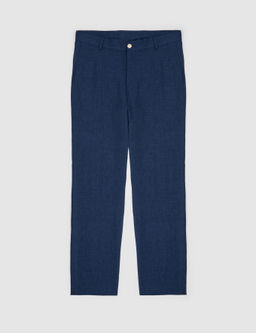 Lacivert Slim Fit Beli Lastikli %100 Keten Pantolon
