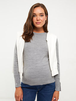 Bisiklet Yaka D?z Uzun Kollu Hamile Triko Kazak