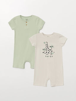 Bisiklet Yaka K?sa Kollu Bask?l? Erkek Bebek Tulum 2li