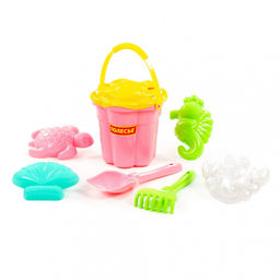 Набор детский №307 ( ведро-цветок ср.№3,ситечко №3,лопатка №5, грабельки №5, формочки 4шт) арт.35578