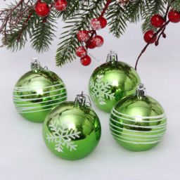 Цена за 2шт. Новогодние шары 6 см (набор 4 шт) "Снежные нити", салатовый/белый