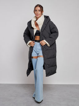 Пальто утепленное молодежное зимнее женское черного цвета 52393Ch - Mtforce фото 15