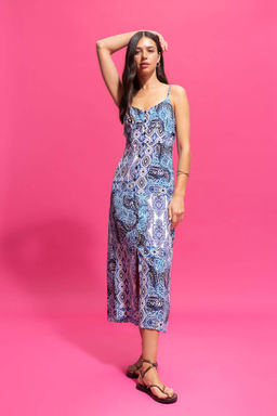 V Yaka Tropikal Desenli Maroken Ask?l? Maxi Elbise - Defacto фото 2