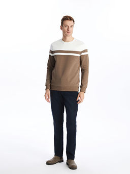 Bisiklet Yaka Uzun Kollu ?izgili Erkek Kal?n Sweatshirt