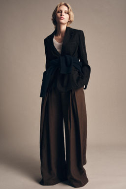 PANTAL?N WIDE LEG PLIEGUES ZW COLLECTION / Marr?n / Topo