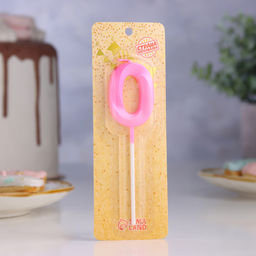 Цена за 3 шт. Свеча в торт на шпажке «Грань», цифра 0, 5 см, розовая