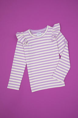 K_z _ocuk Lila _izgili Bisiklet Yaka Sweatshirt