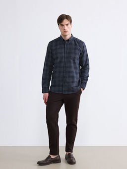 Regular Fit Y?n Kar???ml? Gabardin Erkek Ekose G?mlek